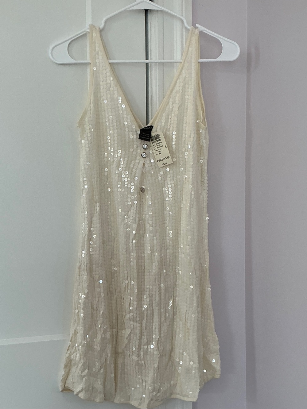 Arden B Cream Sequin V-Neck Mini Dress